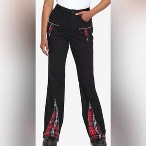 Hot Topic Black & Red Plaid Razor Zipper Flare Jeans